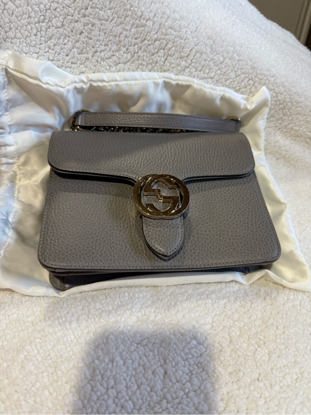 Gucci Gray interloking Leather Crossbody with Double G Hardware small
